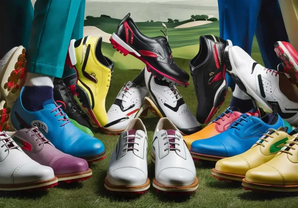 a group of the best spikeless golf shoes on a golf course