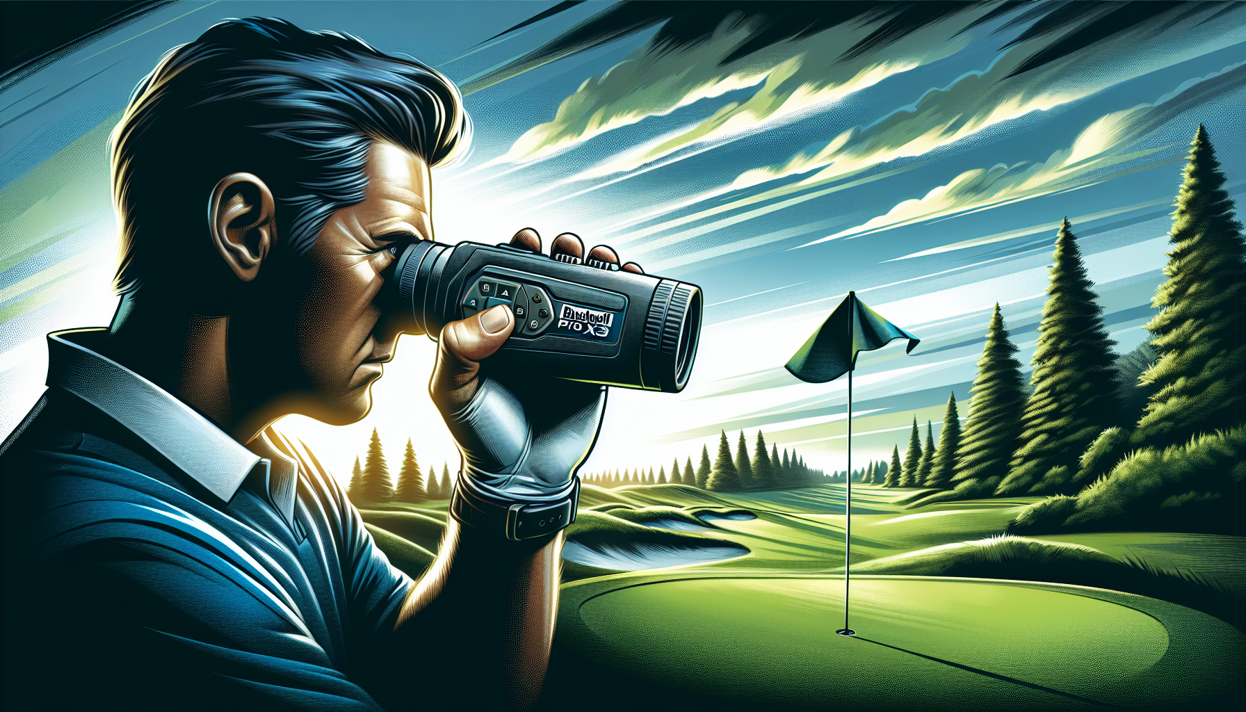 Illustration of a golfer using the Bushnell Pro X3 golf rangefinder