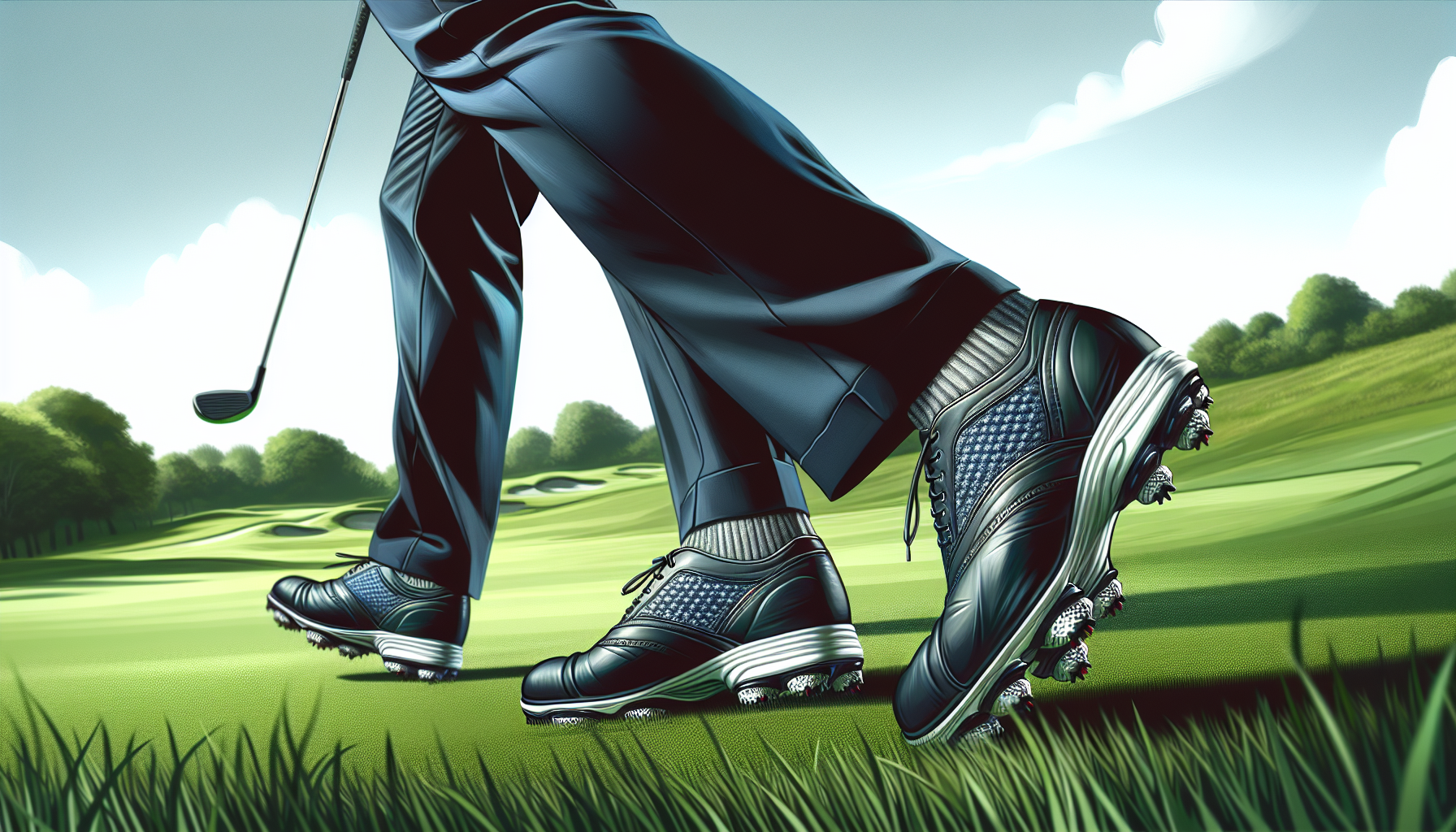 Illustration of a golfer wearing comfortable walking golf shoes