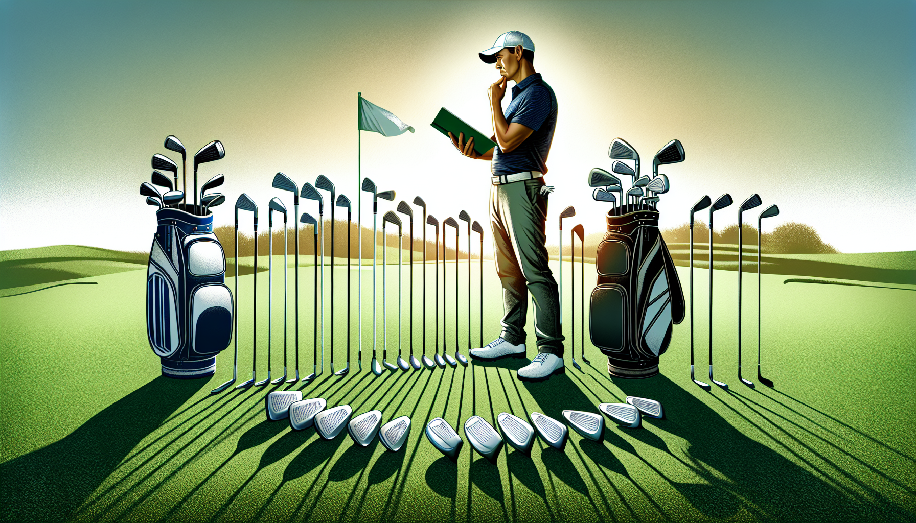 Illustration of a golfer selecting a club for a shot