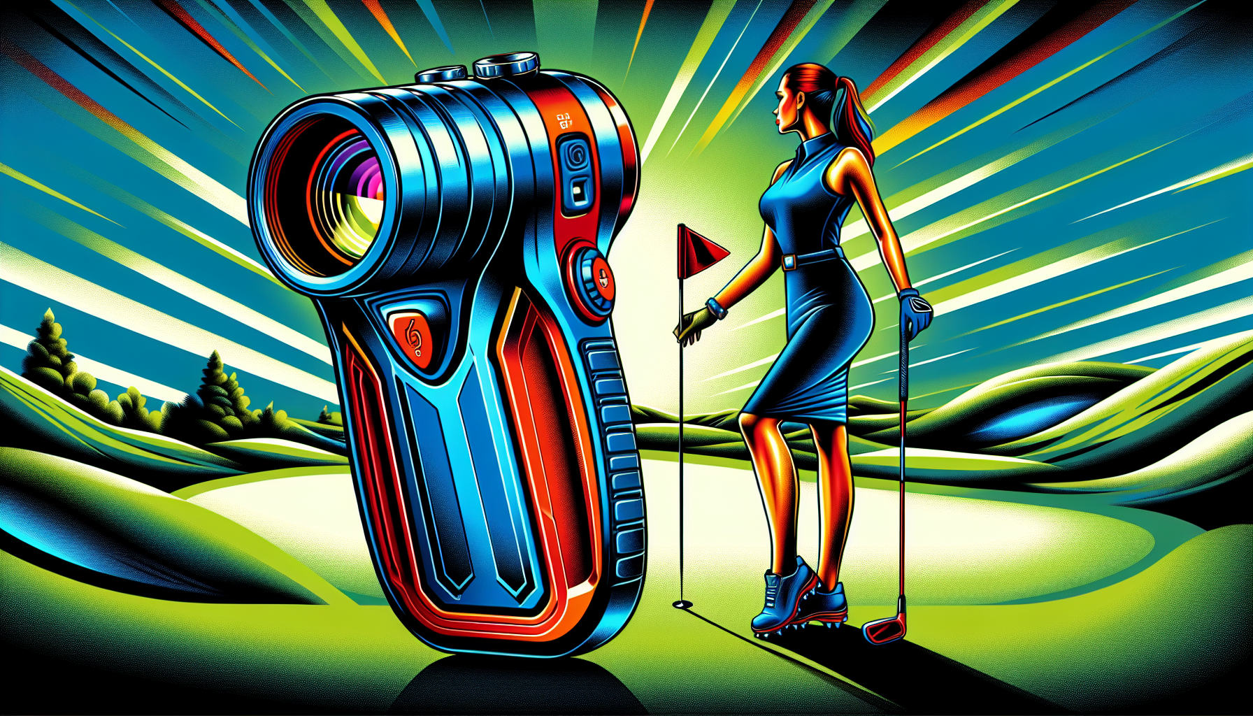 Colorful illustration of the Blue Tees Series 3 Max Laser Rangefinder