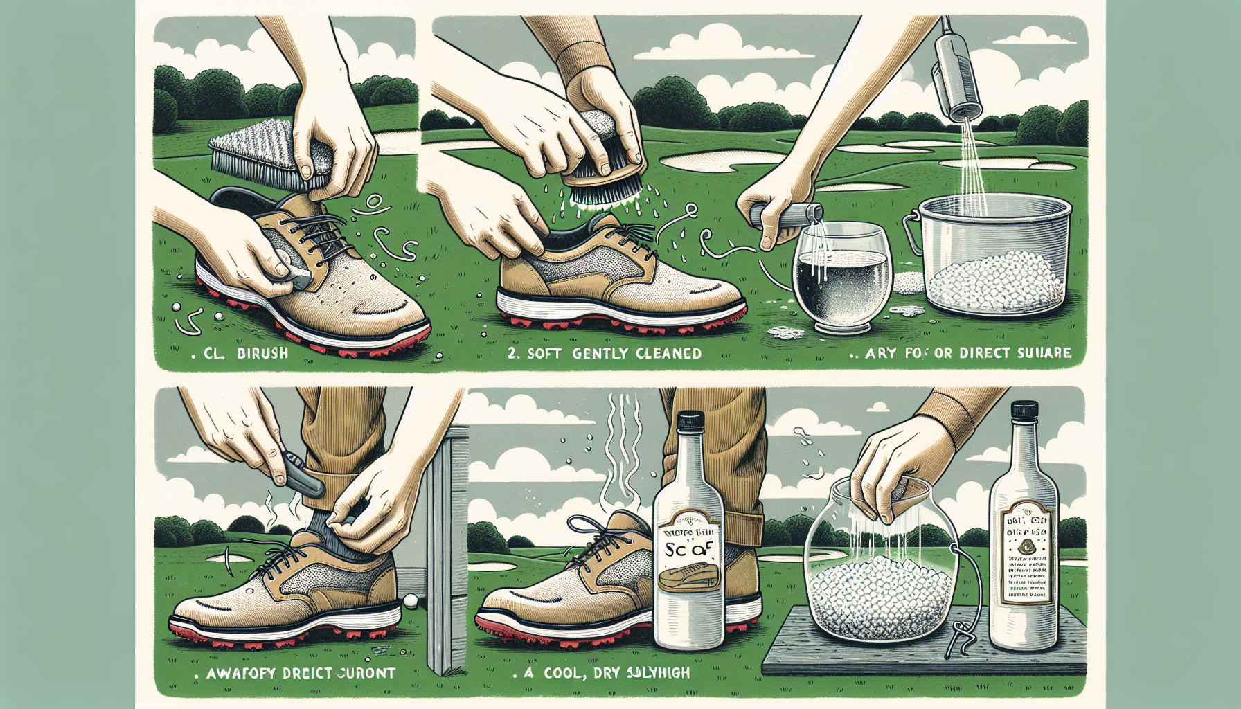 Illustration of maintenance tips for golf shoes