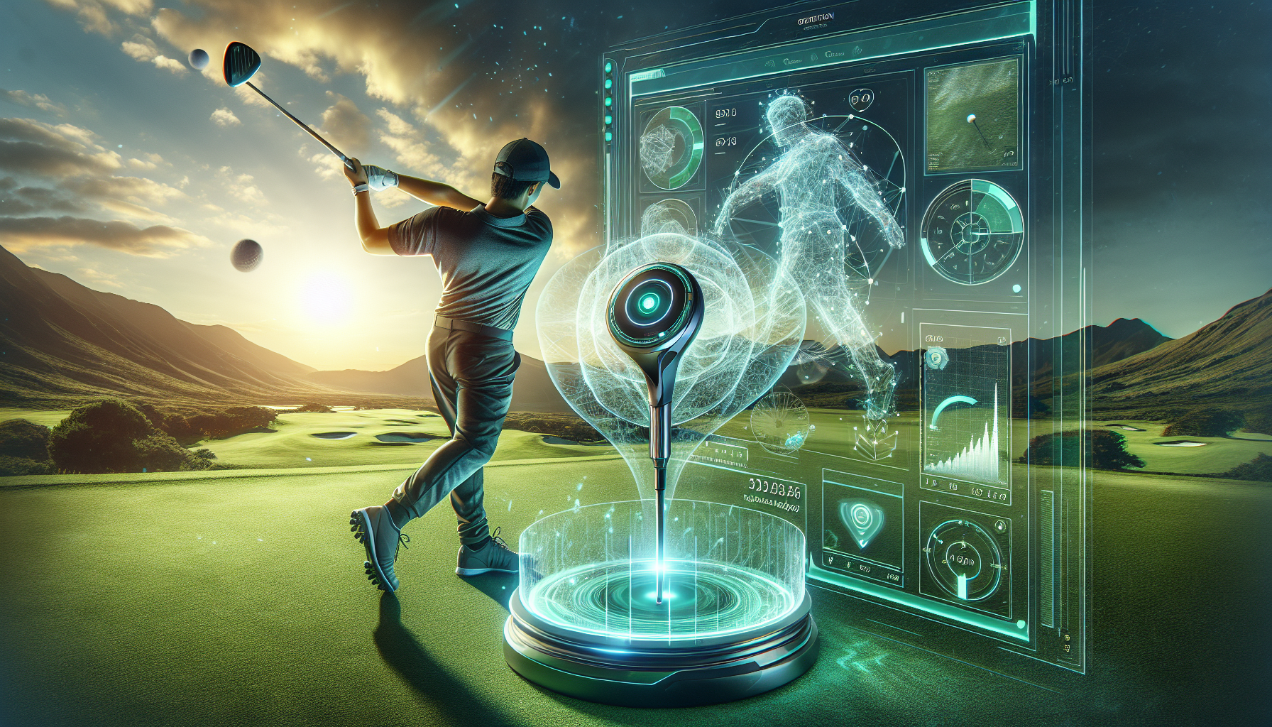 Illustration of golf swing analyzer providing real-time feedback