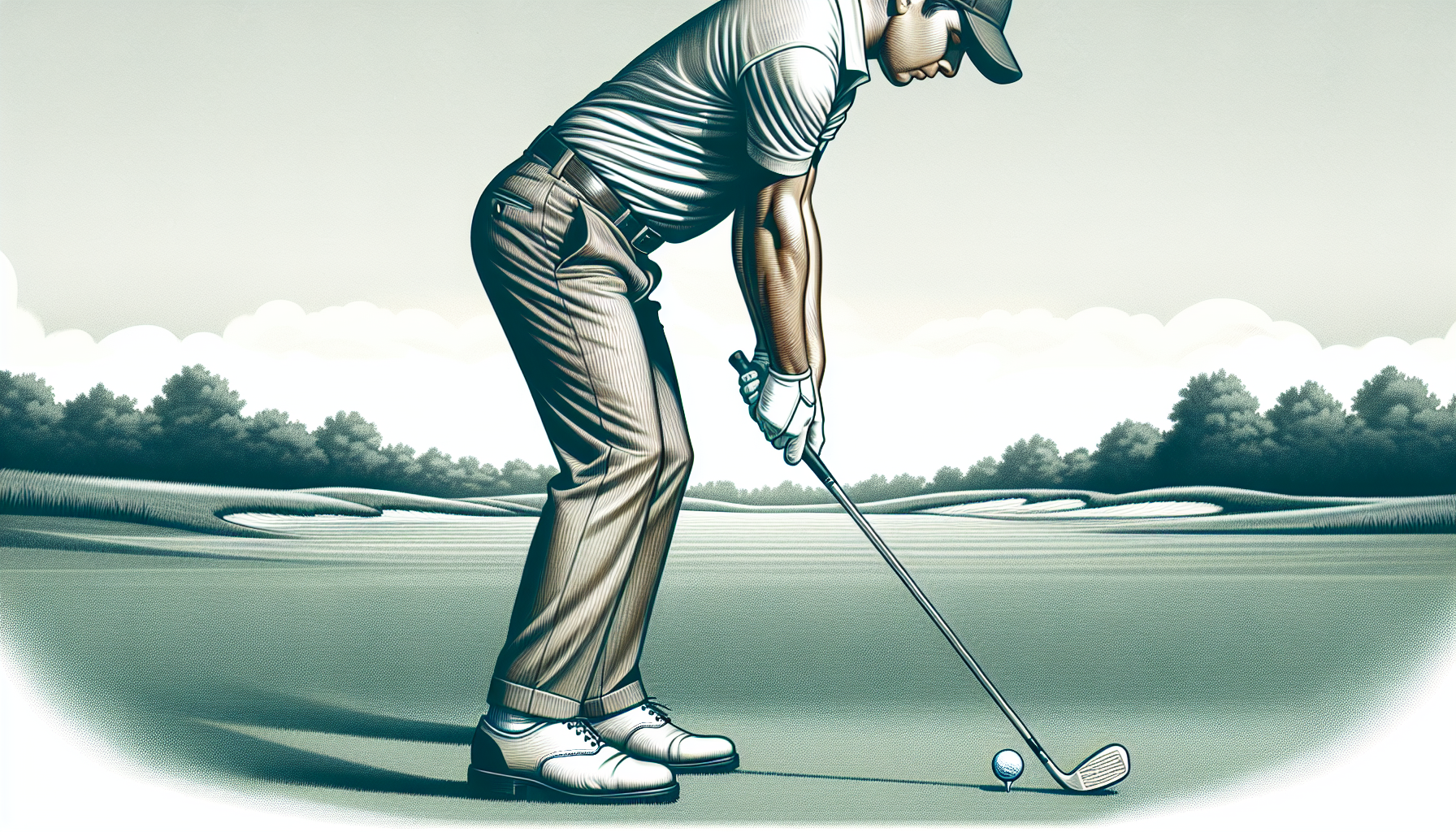 Illustration of a golfer demonstrating proper stance and grip